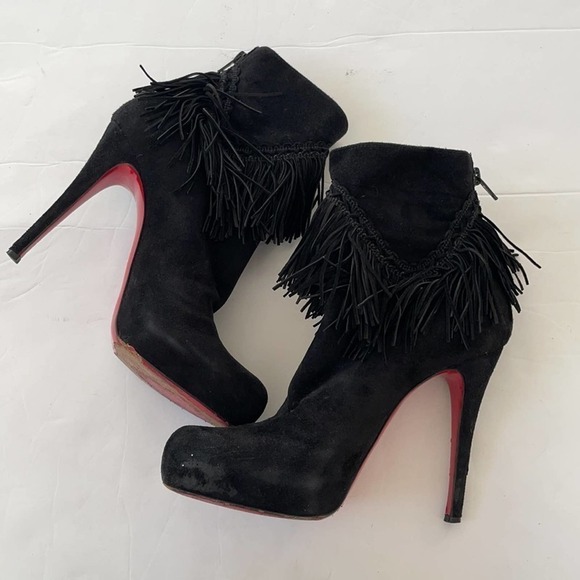 Christian Louboutin Black Suede leather Ron Fringe ankle booties 39 - Picture 3 of 10